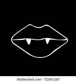 Lips with fangs vector illustration. Vampire mouth. Doodle. Design icon, print, logo, poster, symbol, decor, textile, paper