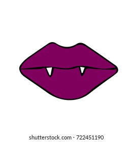 Lips with fangs vector illustration. Vampire mouth. Doodle. Design icon, print, logo, poster, symbol, decor, textile, paper