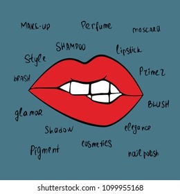 lips with fashion words poster.