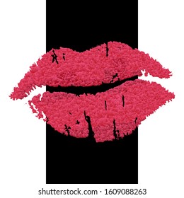 Lips female imprint with gradient texture. Vector isolated image on a black and white background. Decorative element for decoration of postcards, posters, banners.