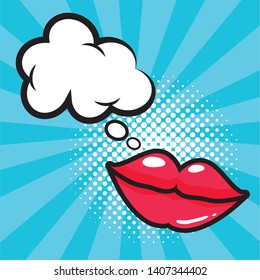 lips female speech bubble pop art elements  vector illustration