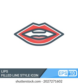 mit Lippen gefüllte Liniensymbol einzeln auf weißem Hintergrund. EPS10