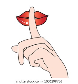 Lips with finger asking for silence.