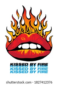 Lips and fire illustration with slogan print design