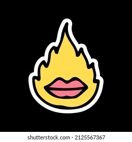Lips and fire, illustration for t-shirt, sticker, or apparel merchandise. With doodle, retro, and cartoon style.