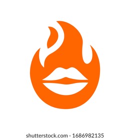 Plantilla de logotipo de levas y llamas, símbolo de boca en fuego, diseño de icono de labios calientes
