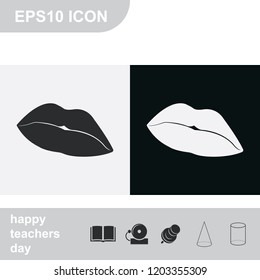 Lips flat black and white vector icon.