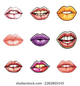 Lips Flat Icon Set Isolated On White Background