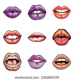 Lips Flat Icon Set Isolated On White Background