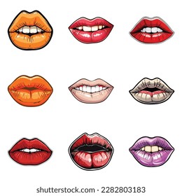 Lips Flat Icon Set Isolated On White Background
