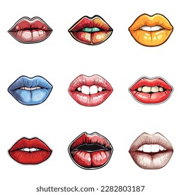 Lips Flat Icon Set Isolated On White Background