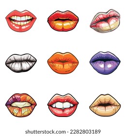 Lips Flat Icon Set Isolated On White Background
