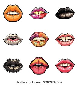 Lips Flat Icon Set Isolated On White Background