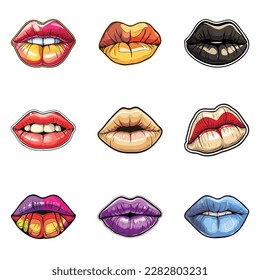 Lips Flat Icon Set Isolated On White Background