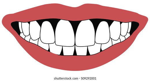 lips front teeth open mouth white front teeth dentistry concept, vector