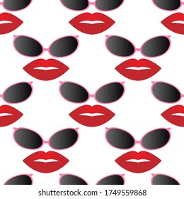 Lips with funky eyeglass seamless pattern