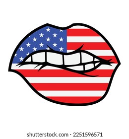 lips from a girl with american flag in