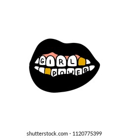 lips, girl power traditional tattoo flash