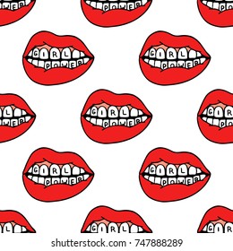 lips, girl power traditional tattoo flash seamless doodle pattern