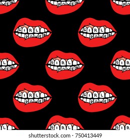 lips, girl power traditional tattoo flash seamless doodle pattern