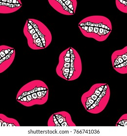 Lips, Girl Power Traditional Tattoo Flash Seamless Doodle Pattern