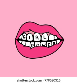 lips, girl power traditional tattoo flash