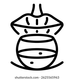 Lips and glass icon. Outline lips and glass vector icon for web design isolated on white background