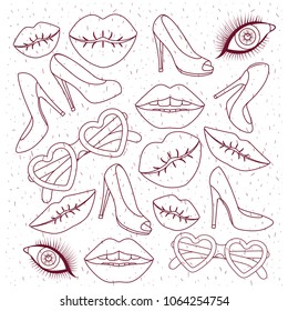 lips glasses heels shoes pattern