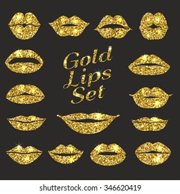 Lips gold set. Design glitter element.