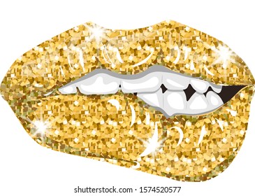 lips with golden glitter vector
