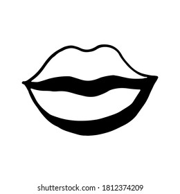 Lips hand drawing doodle. Isolated outline element. Suitable for design, pattern, card, print. Vector illustration.