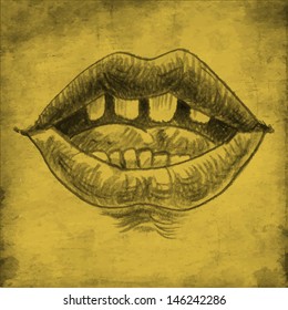 Lips. Dibujado a mano.  Borde de fondo. Vector eps10