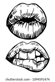 Lips. Hand drawn sketch converted to vector. Isolated outline
