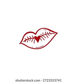 Ilustração vetorial desenhada à mão dos lábios. Um ícone de vetor de beijo