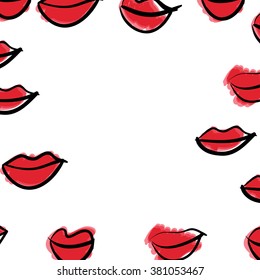 Lips hand drawn watercolor background. Vector illustration