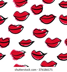 Lips hand drawn watercolor seamless background. Vector illustration