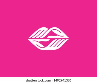 Lips hands logo icon design abstract modern minimal style illustration. Mouth fingers vector emblem sign symbol mark logotype