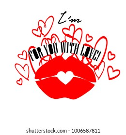 Lips with heart valentines day isolated