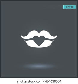 Lips with heart. Vector icon.