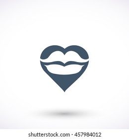 Lips with heart vector icon. Graphic symbol for web design, logo. Isolated sign on a white background.