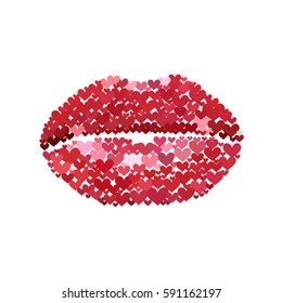 Lips in the heart. Vector illustration.