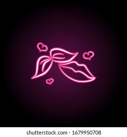 Lips with hearts neon icon. Simple thin line, outline vector of wedding icons for ui and ux, website or mobile application