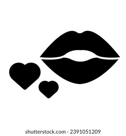 Lips and hearts solid icon. Kissing lips and two hearts illustration isolated on white. Kiss with heart glyph style design, designed for web and app. Eps 10