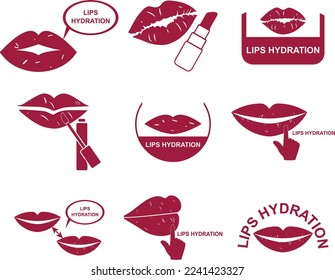 Lips hydration icon set, hydrating lips icon set vector
