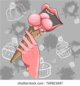 lips ice cream hand