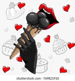 lips ice cream hand