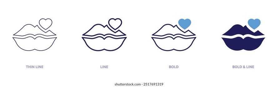 Lips icon in 4 different styles. Thin Line, Line, Bold, and Bold Line. Duotone style. Editable stroke.