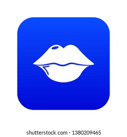 Lips icon blue vector isolated on white background