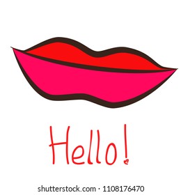 Lips, icon, children's drawing style.