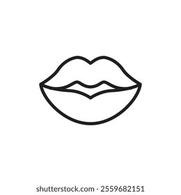Lips icon Flat art in black and white isolated